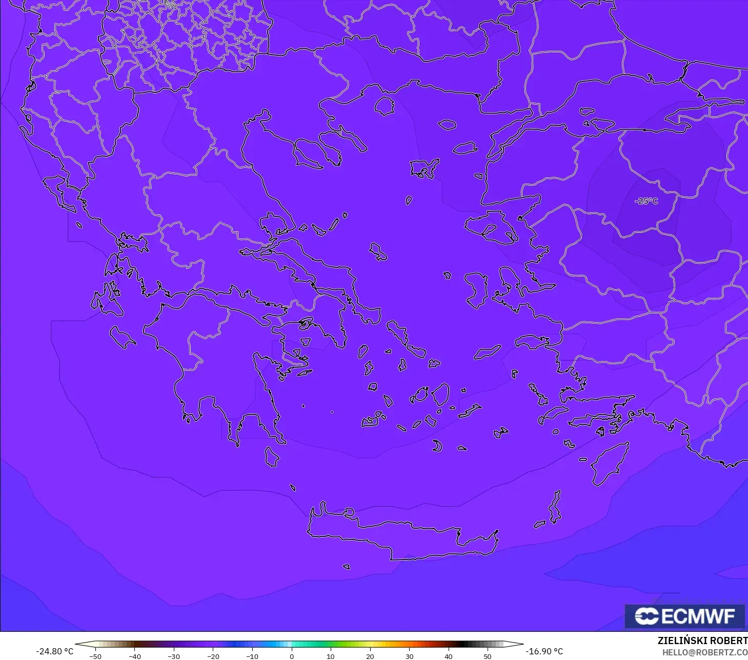ECMWF IFS 0.25° modelo - Grecia, Temperatura a 500 hPa