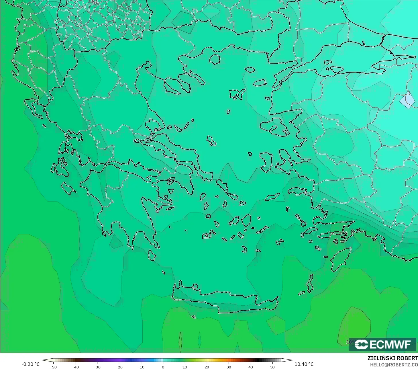 ECMWF IFS 0.25° modelo - Grecia, Temperatura a 850 hPa