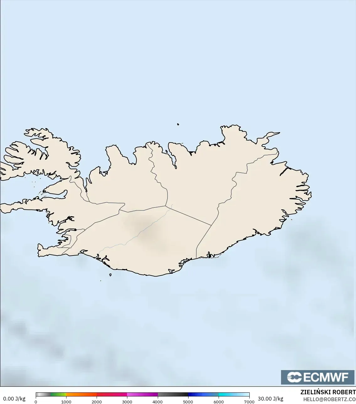 ECMWF IFS 0.25° modelo - Islandia, CAPE