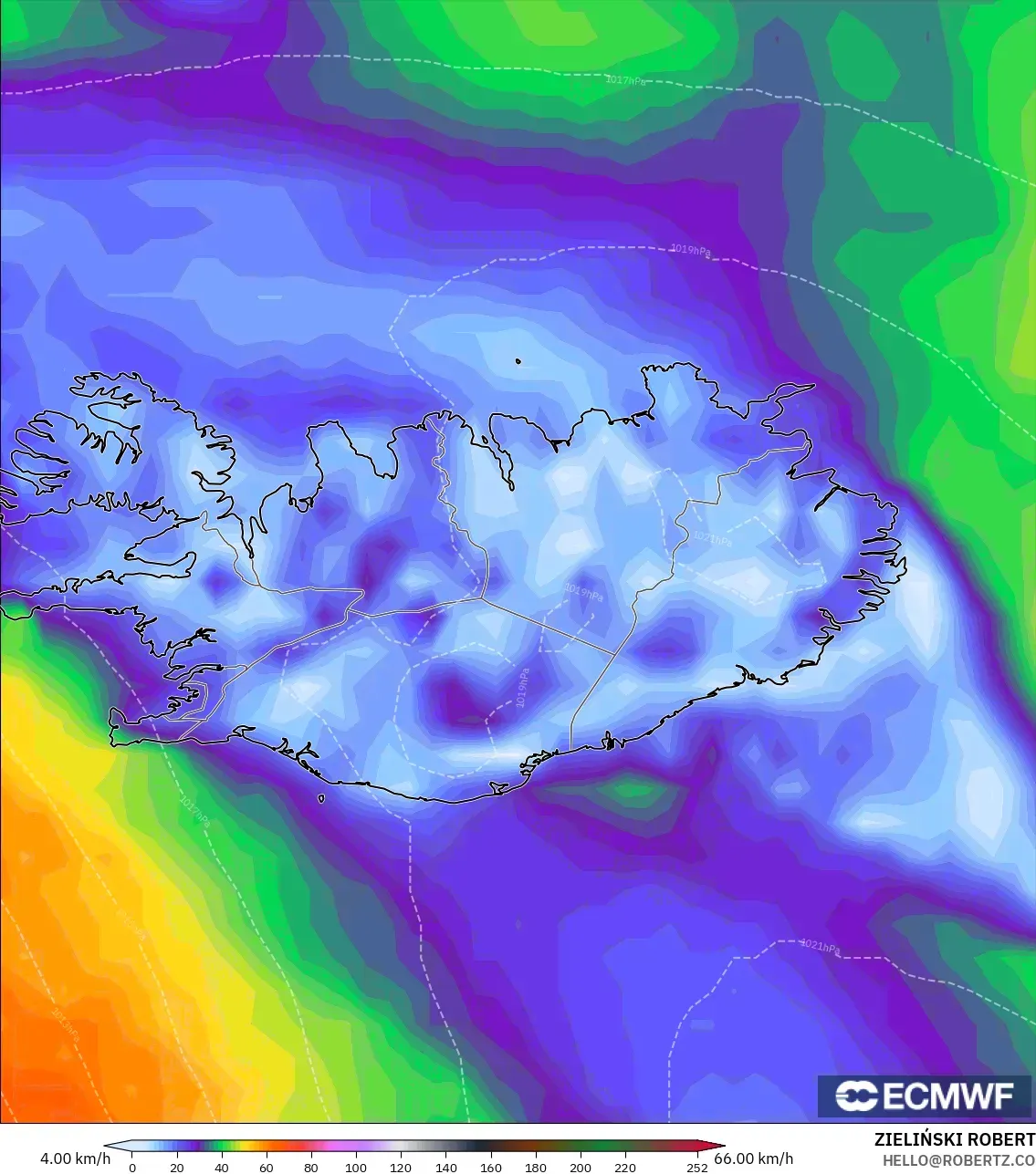 ECMWF IFS 0.25° modelo - Islandia, Ráfagas de viento