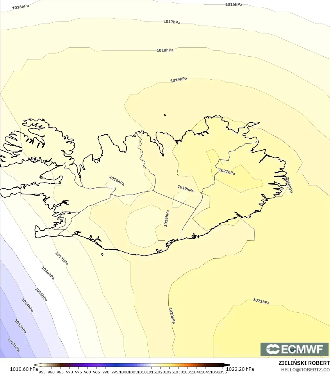 ECMWF IFS 0.25° modelo - Islandia, Presión