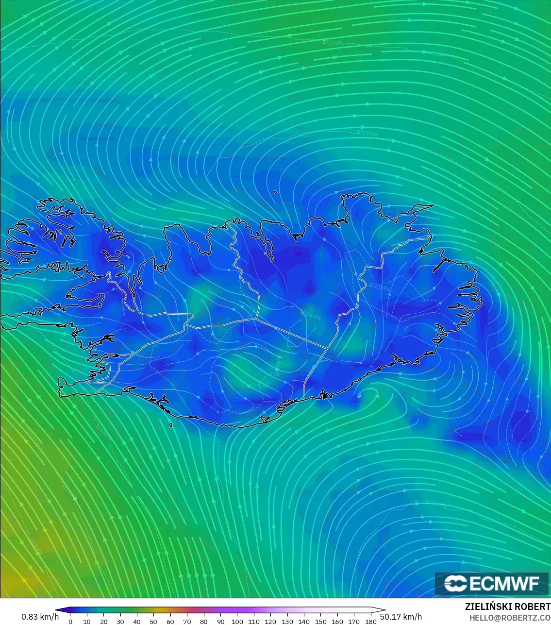 ECMWF IFS 0.25° modelo - Islandia, Viento a 10 m