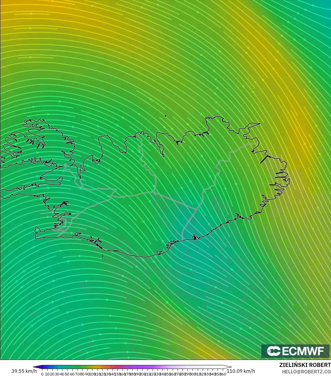 ECMWF IFS 0.25° modelo - Islandia, Viento a 300 hPa (corriente en chorro)