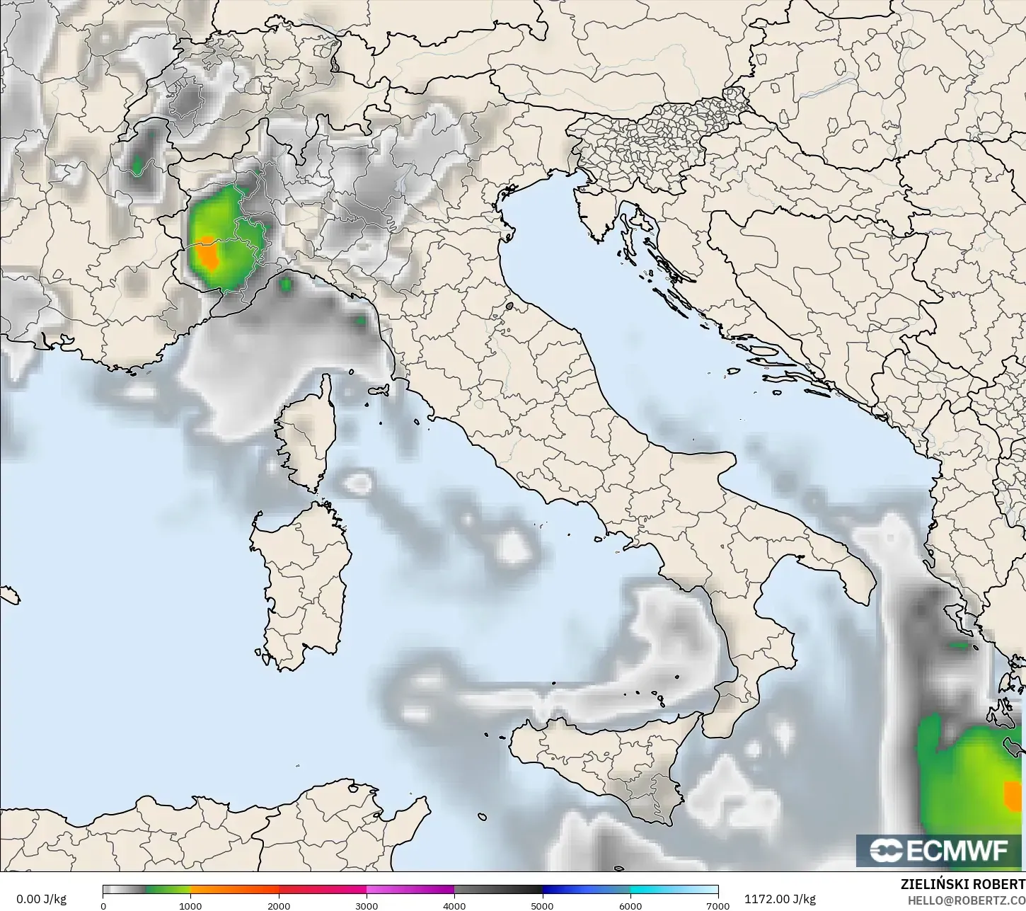 ECMWF IFS 0.25° modelo - Italia, CAPE