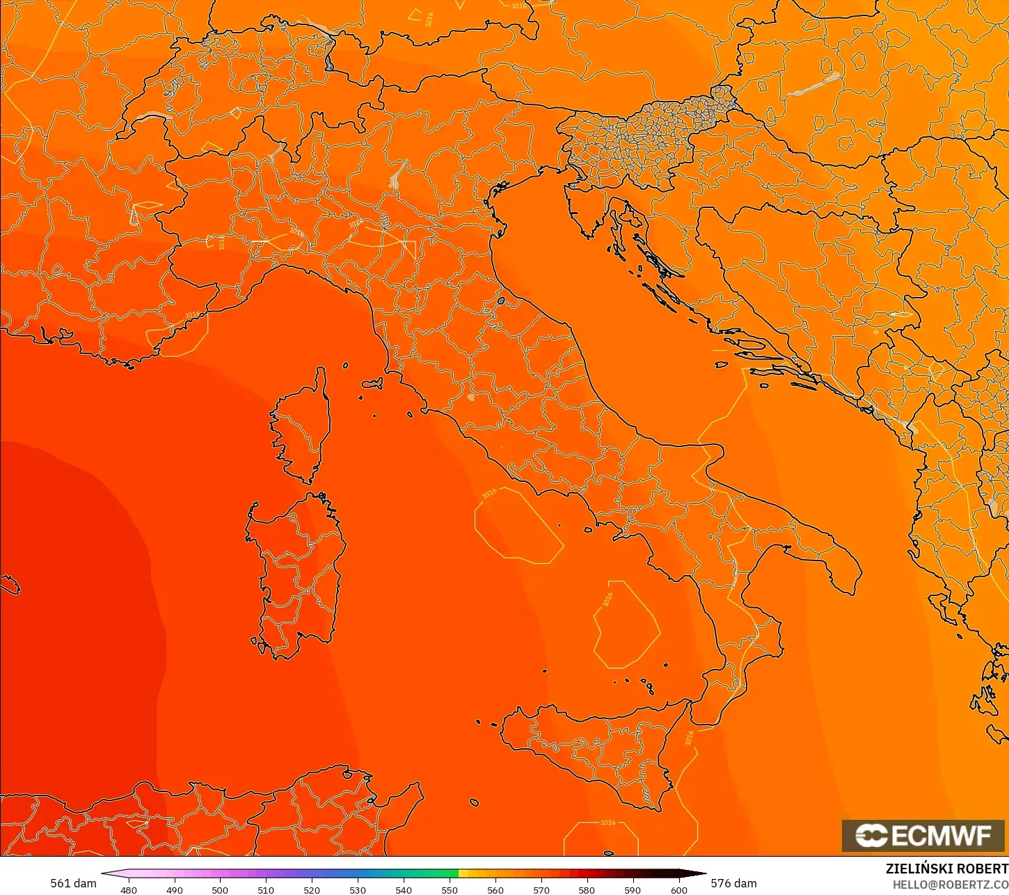 ECMWF IFS 0.25° modelo - Italia, Altura geopotencial a 500 hPa
