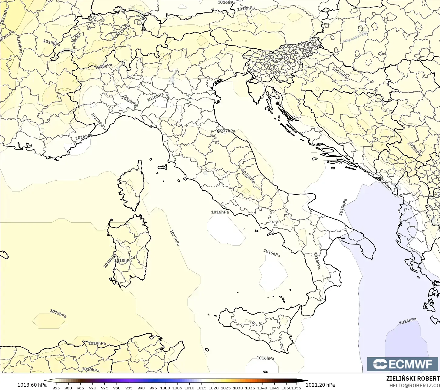 ECMWF IFS 0.25° modelo - Italia, Presión