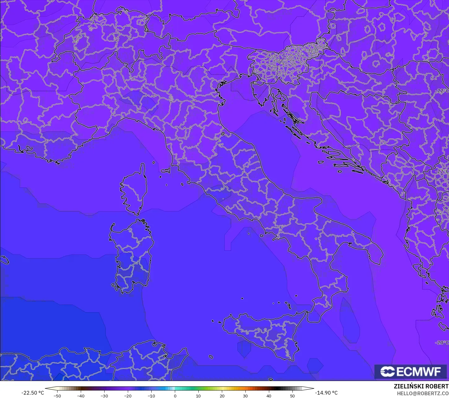 ECMWF IFS 0.25° modelo - Italia, Temperatura a 500 hPa