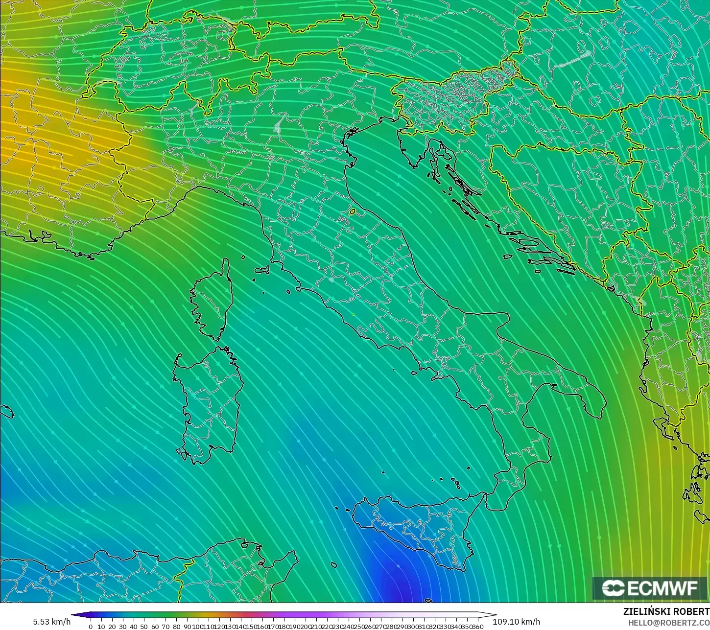 ECMWF IFS 0.25° modelo - Italia, Viento a 300 hPa (corriente en chorro)