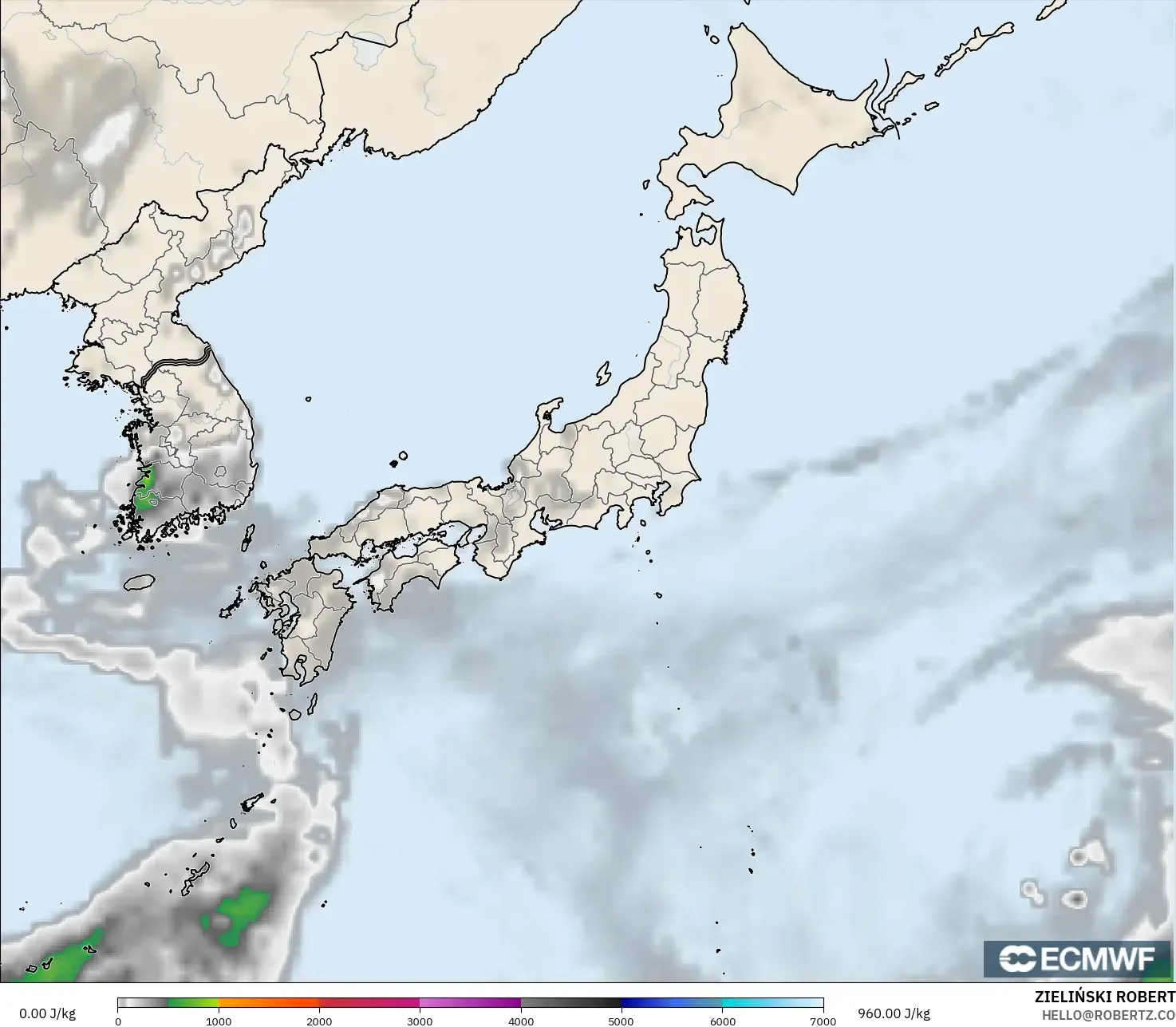 ECMWF IFS 0.25° modelo - Japón, CAPE