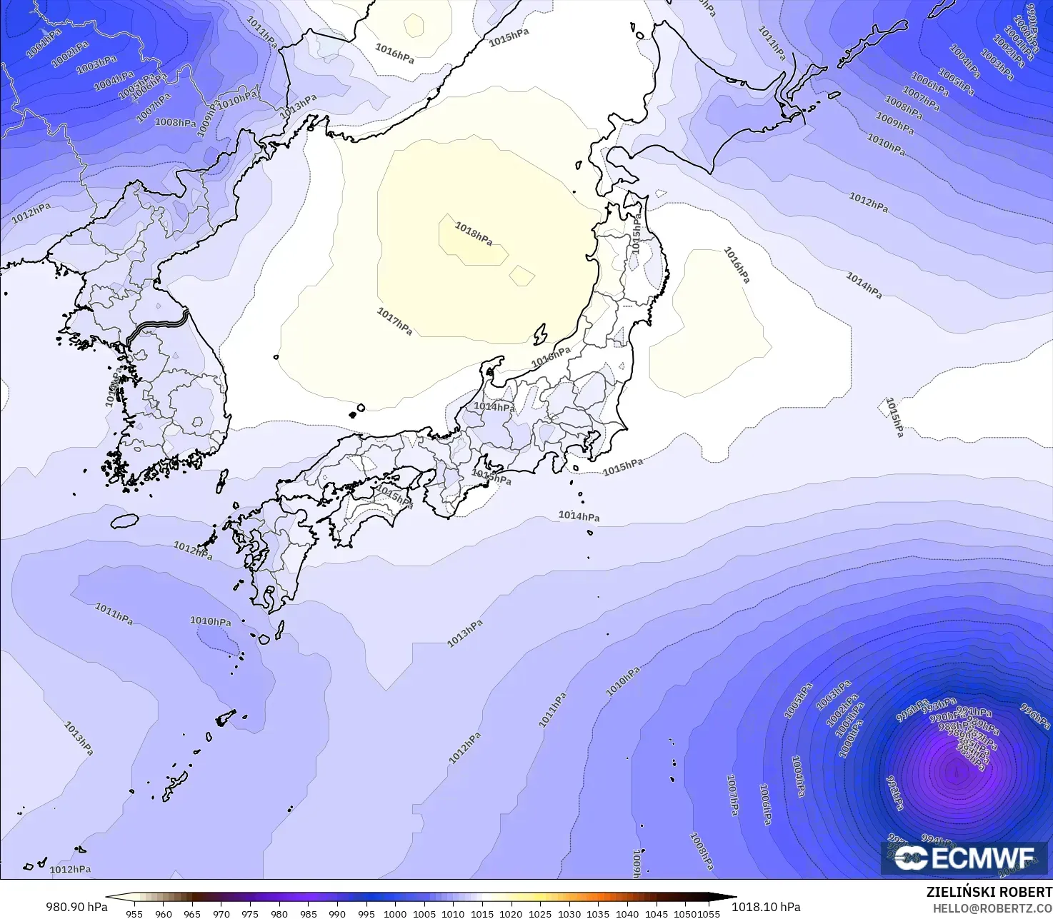 ECMWF IFS 0.25° modelo - Japón, Presión