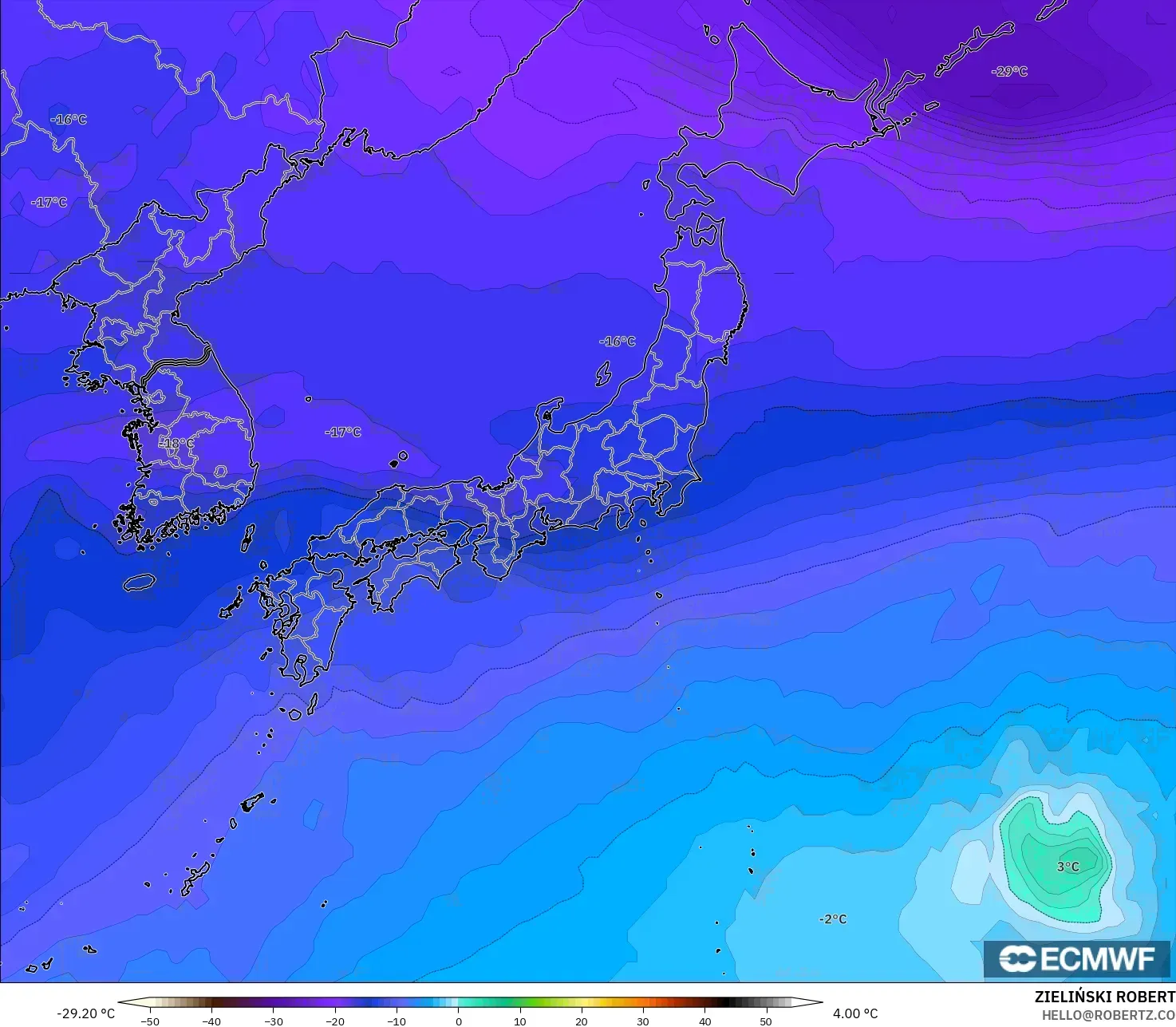 ECMWF IFS 0.25° modelo - Japón, Temperatura a 500 hPa