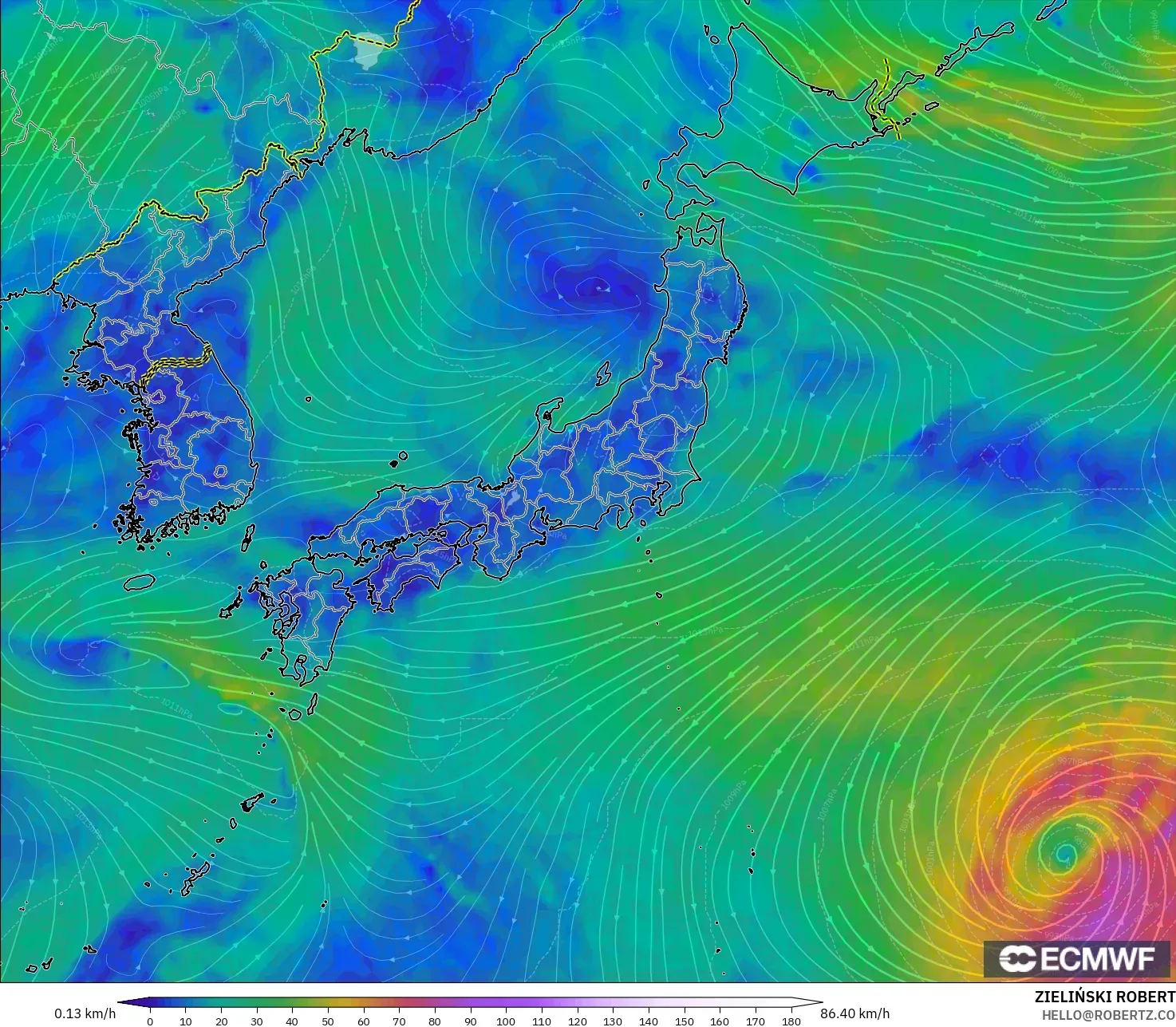 ECMWF IFS 0.25° modelo - Japón, Viento a 10 m