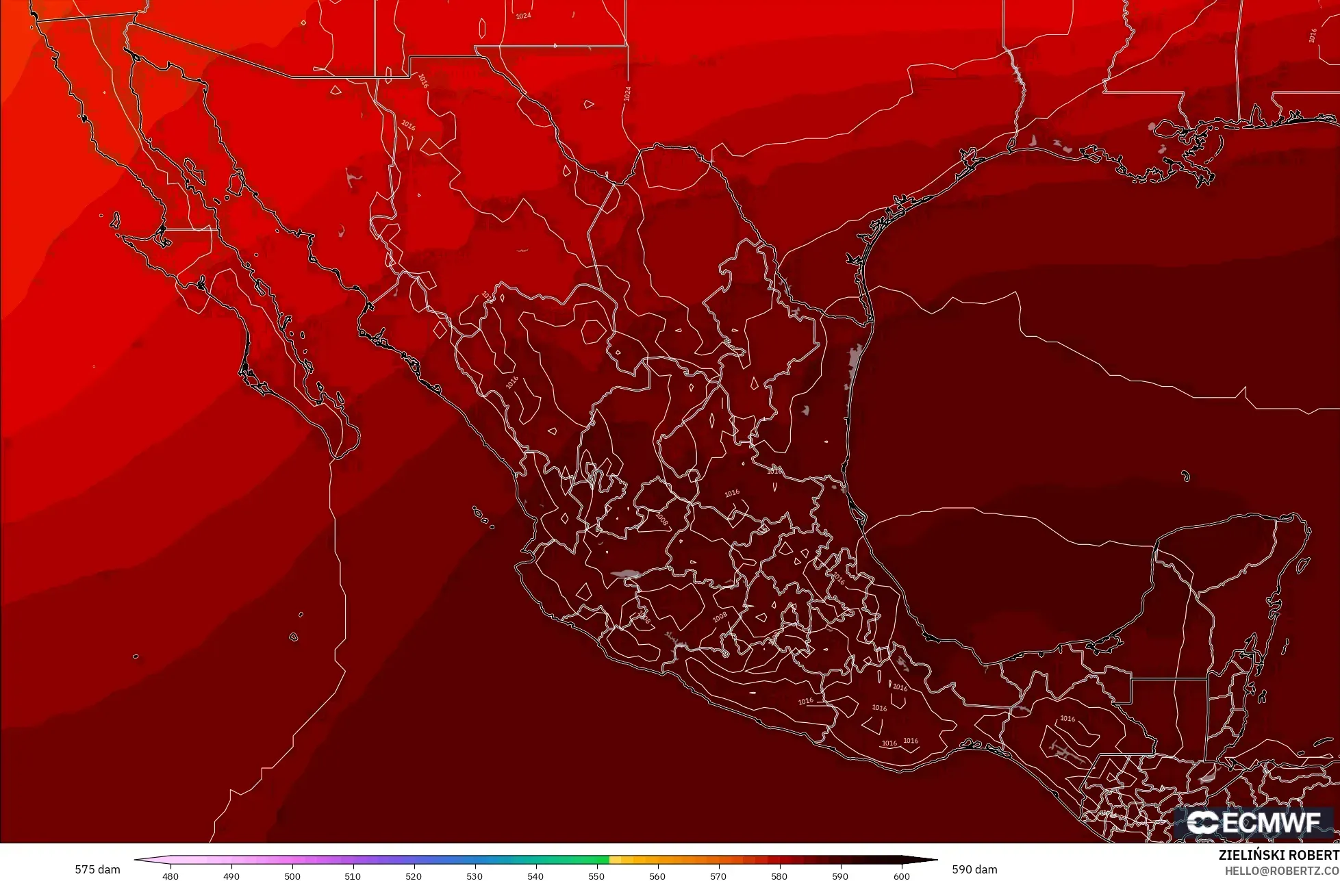ECMWF IFS 0.25° modelo - México, Altura geopotencial a 500 hPa