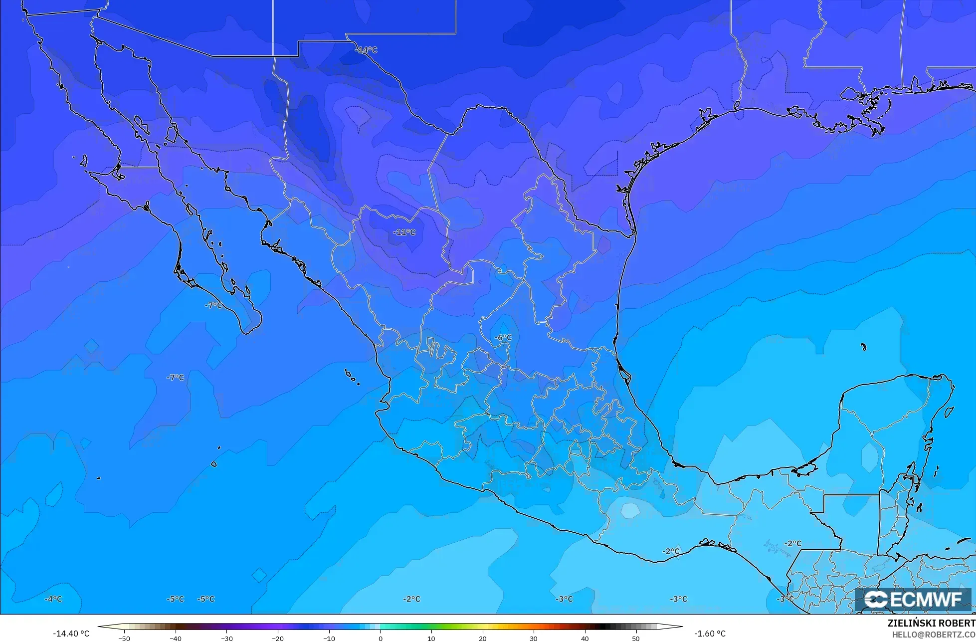 ECMWF IFS 0.25° modelo - México, Temperatura a 500 hPa