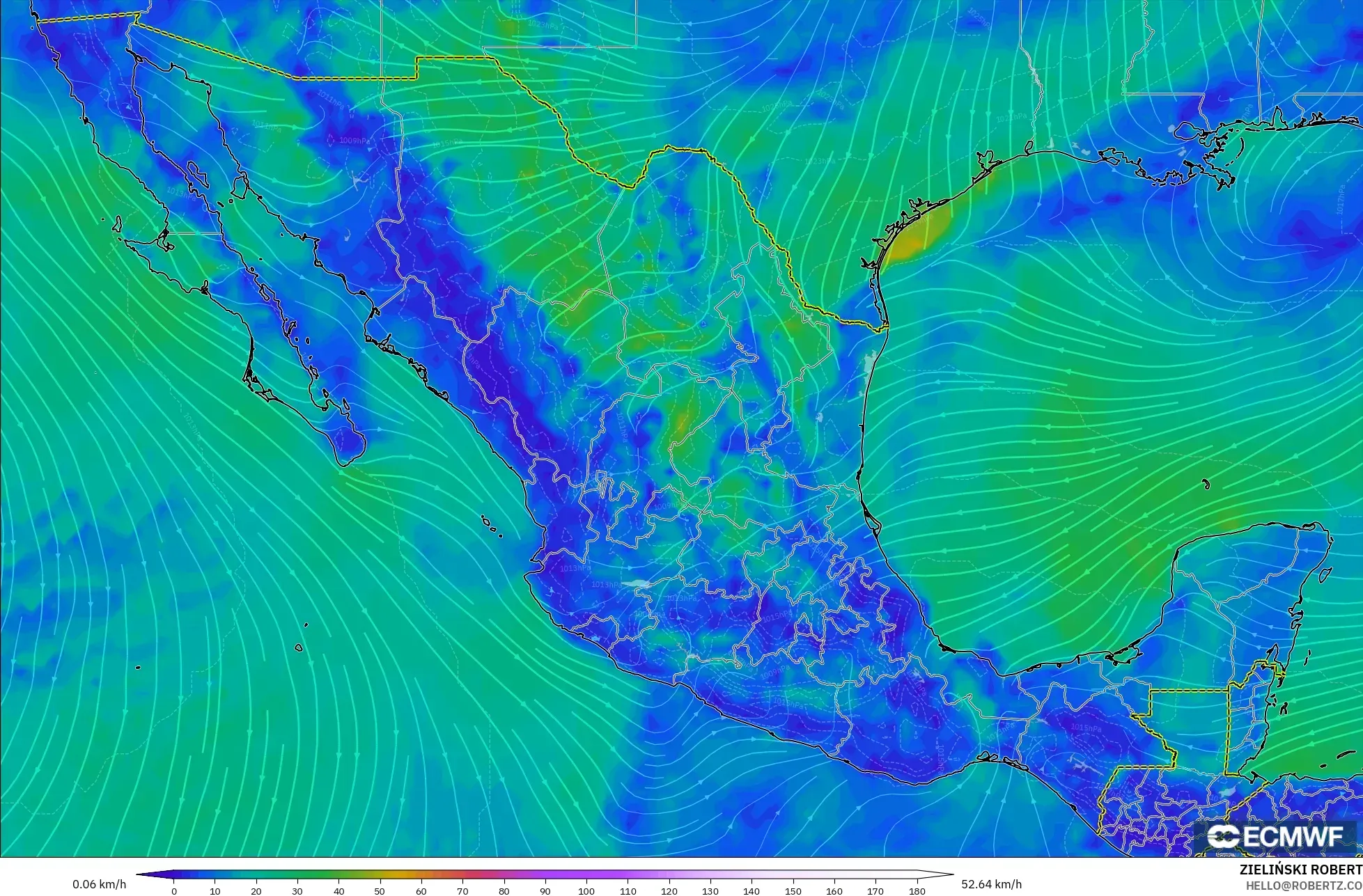 ECMWF IFS 0.25° modelo - México, Viento a 10 m