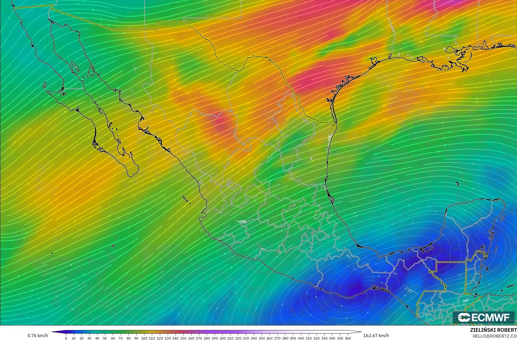 ECMWF IFS 0.25° modelo - México, Viento a 300 hPa (corriente en chorro)