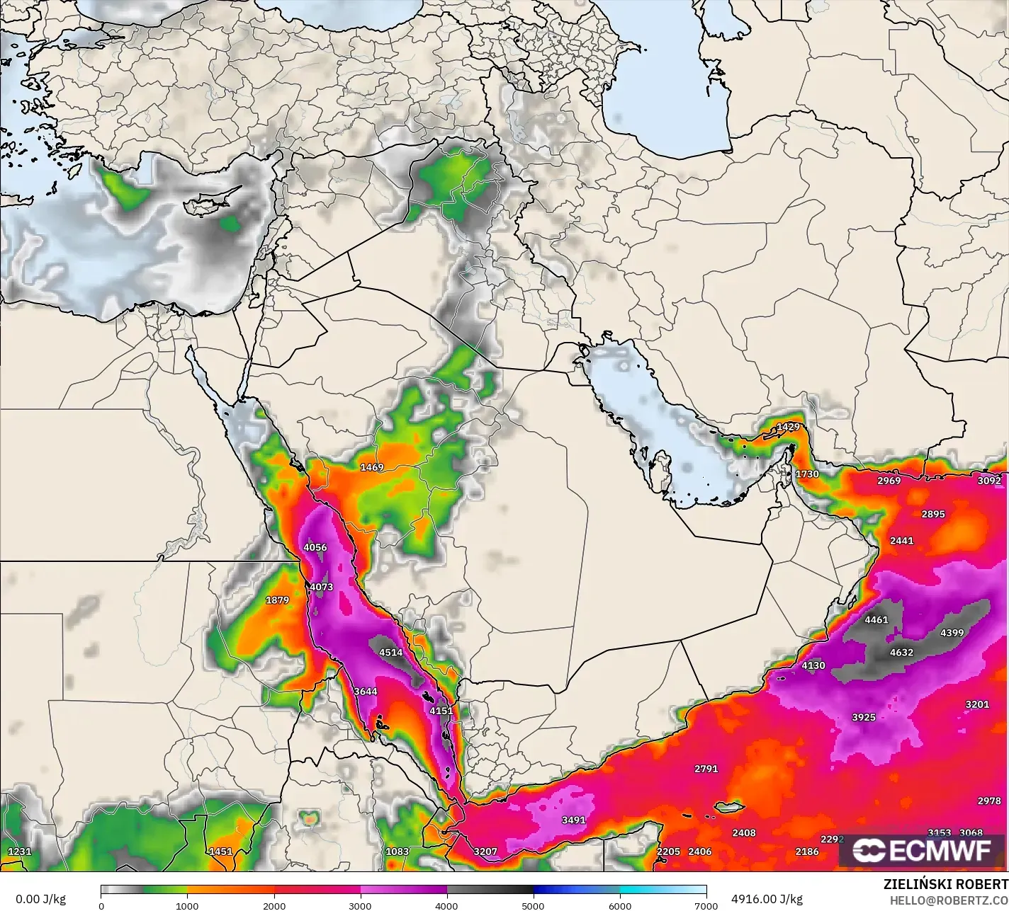 ECMWF IFS 0.25° modelo - Oriente Medio, CAPE
