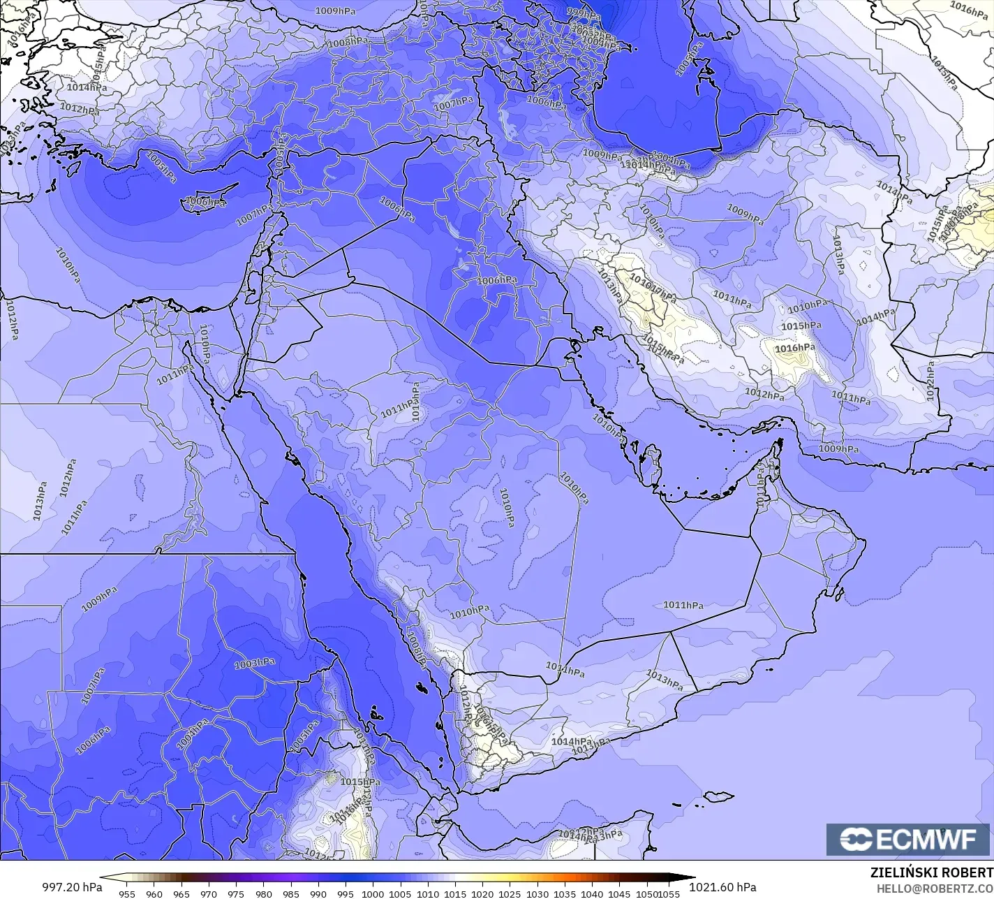 ECMWF IFS 0.25° modelo - Oriente Medio, Presión