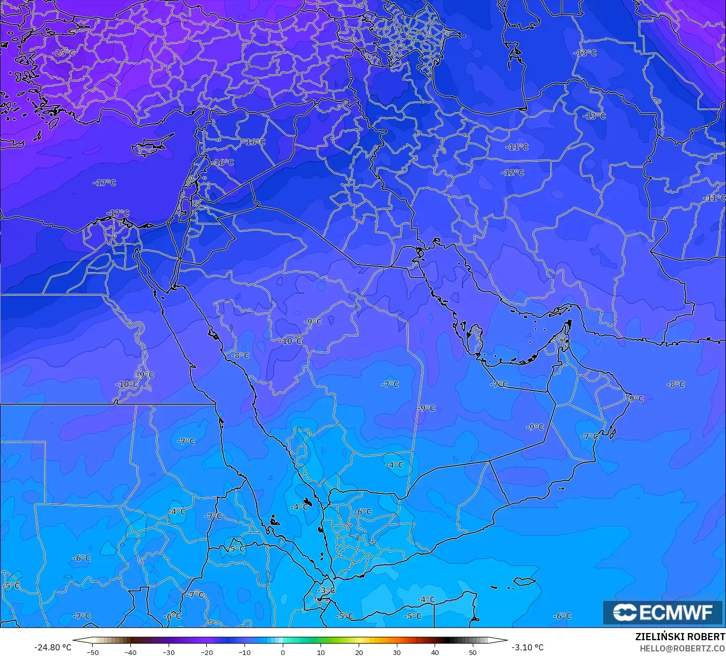 ECMWF IFS 0.25° modelo - Oriente Medio, Temperatura a 500 hPa