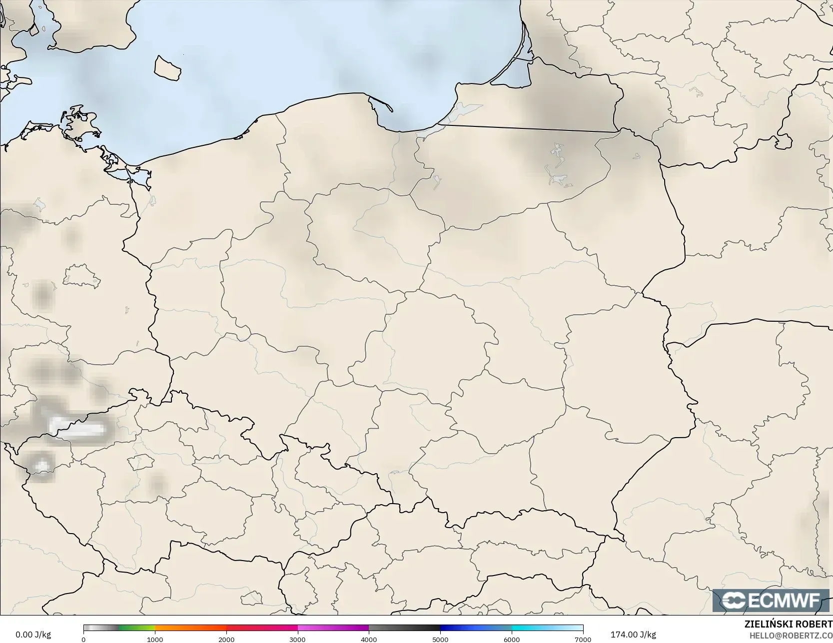 ECMWF IFS 0.25° modelo - Polonia, CAPE