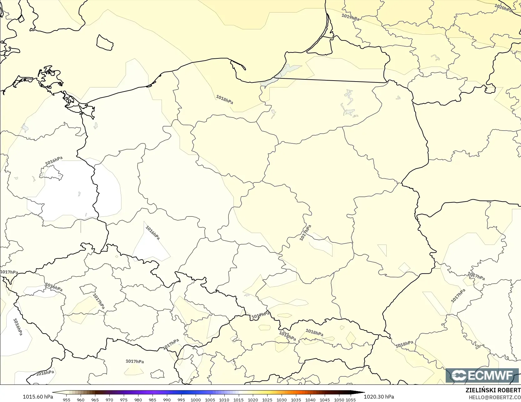 ECMWF IFS 0.25° modelo - Polonia, Presión