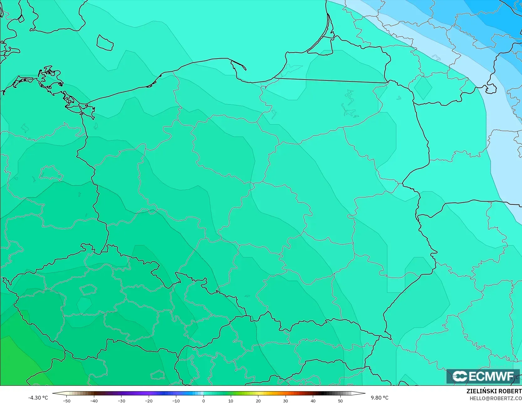 ECMWF IFS 0.25° modelo - Polonia, Temperatura a 850 hPa