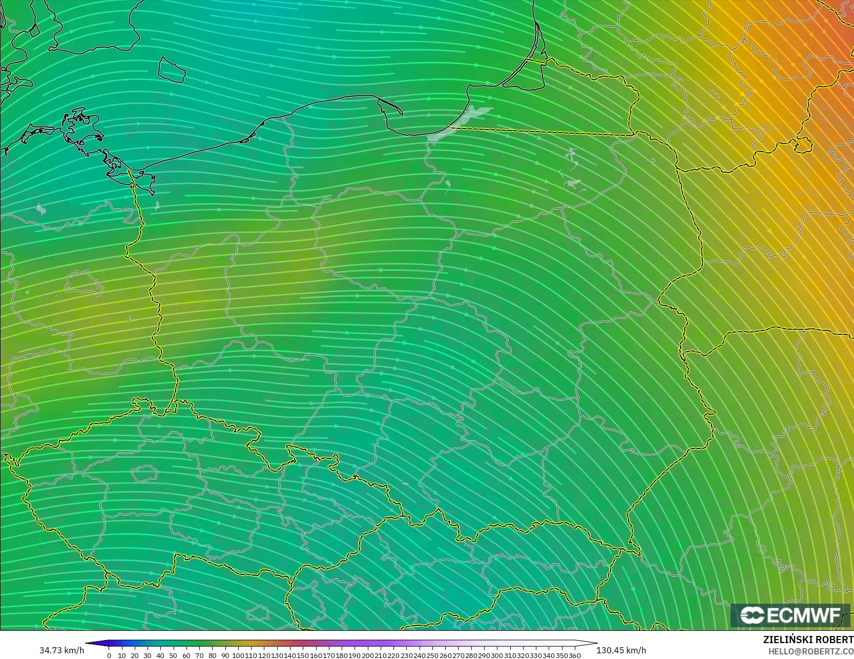 ECMWF IFS 0.25° modelo - Polonia, Viento a 300 hPa (corriente en chorro)