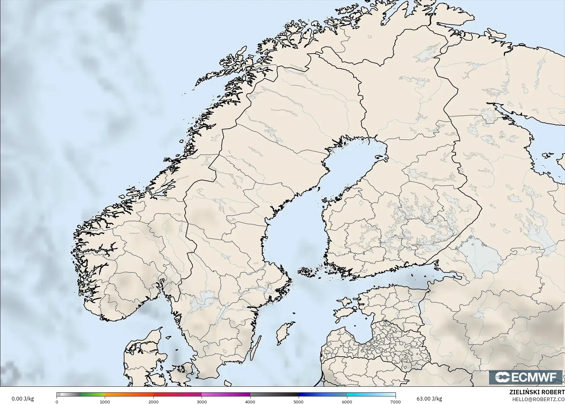 ECMWF IFS 0.25° modelo - Escandinavia, CAPE