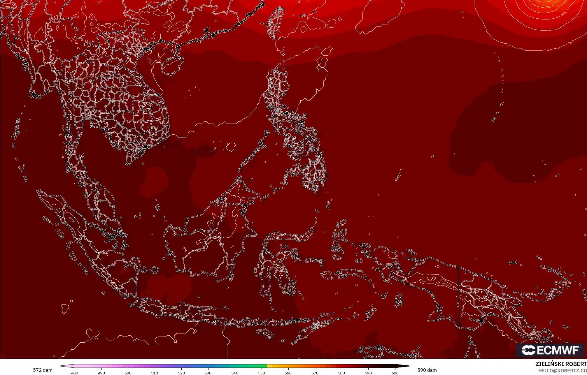 ECMWF IFS 0.25° modelo - Sudeste Asiático, Altura geopotencial a 500 hPa
