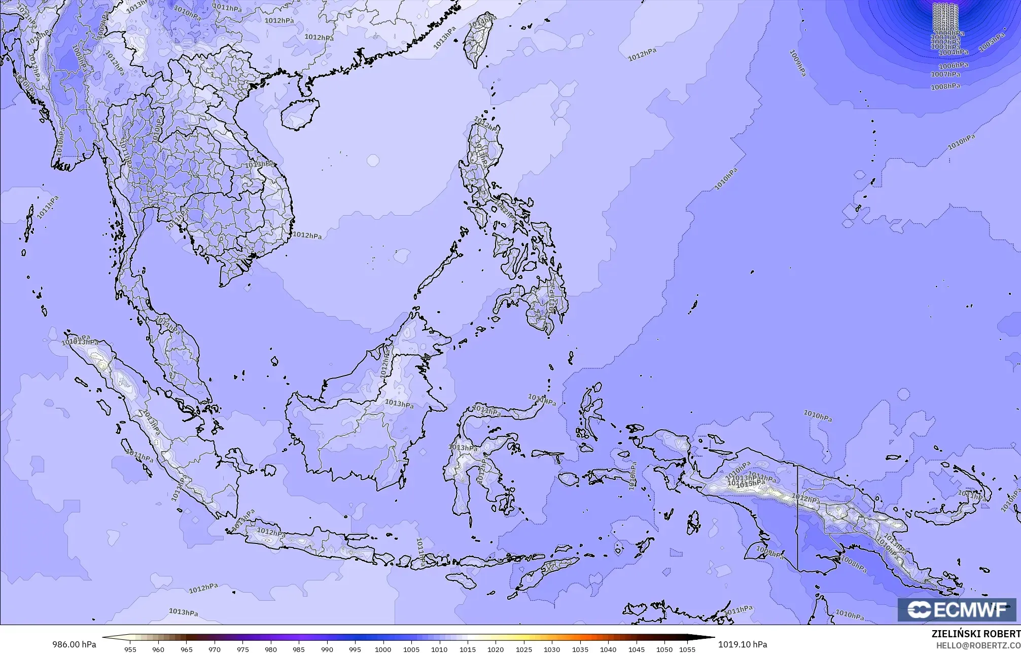 ECMWF IFS 0.25° modelo - Sudeste Asiático, Presión
