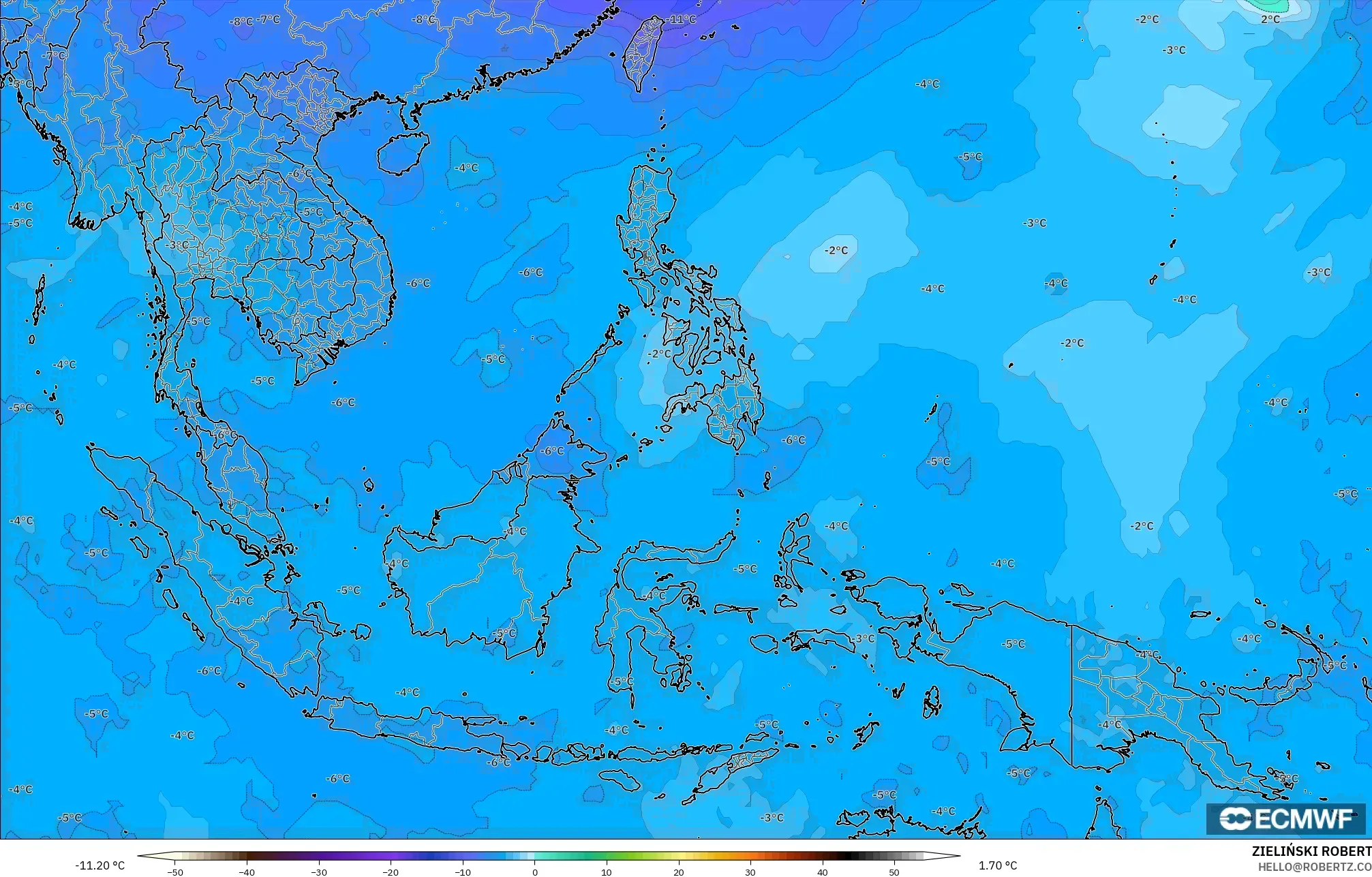 ECMWF IFS 0.25° modelo - Sudeste Asiático, Temperatura a 500 hPa