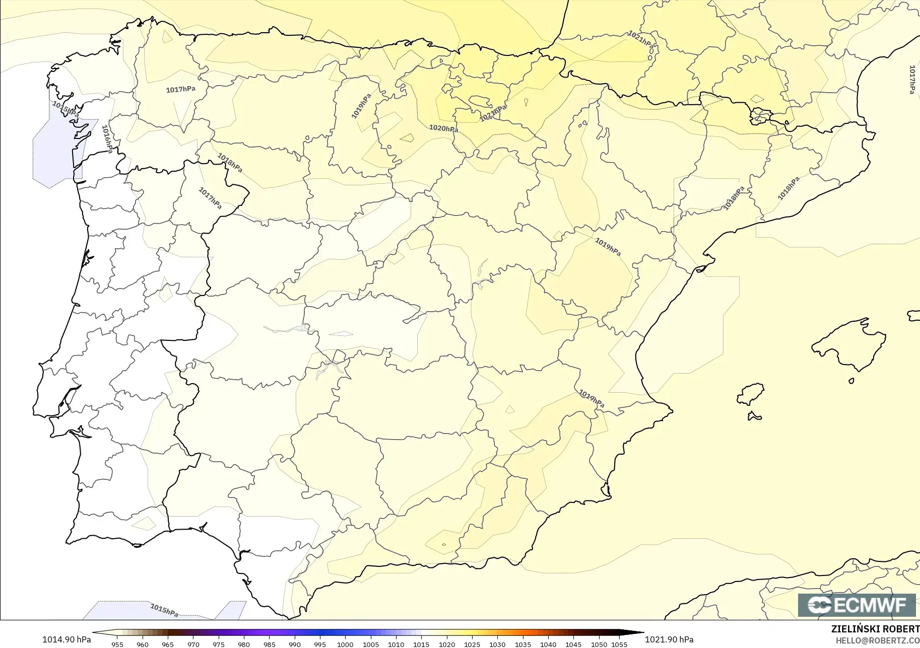 ECMWF IFS 0.25° modelo - España, Presión