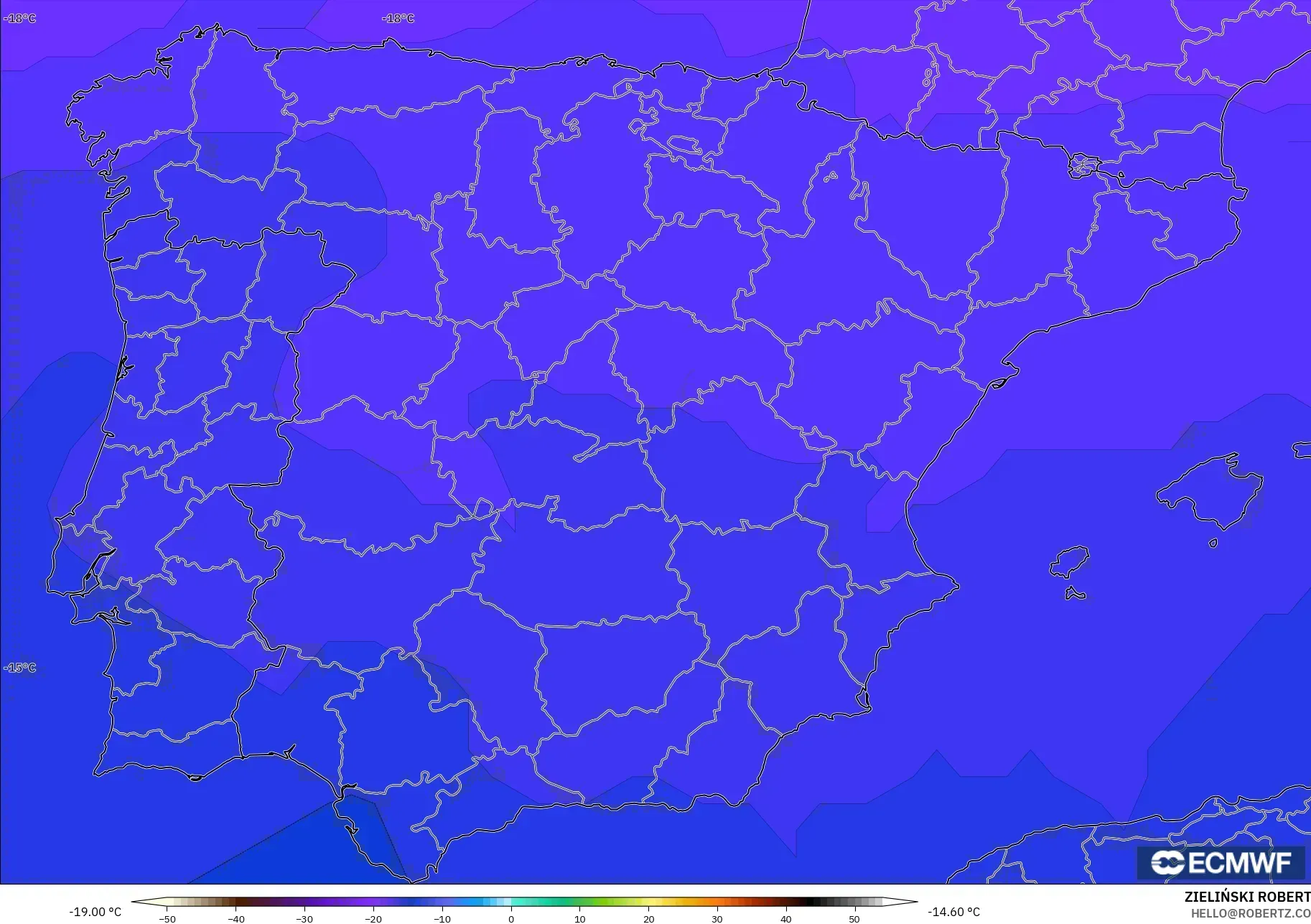 ECMWF IFS 0.25° modelo - España, Temperatura a 500 hPa