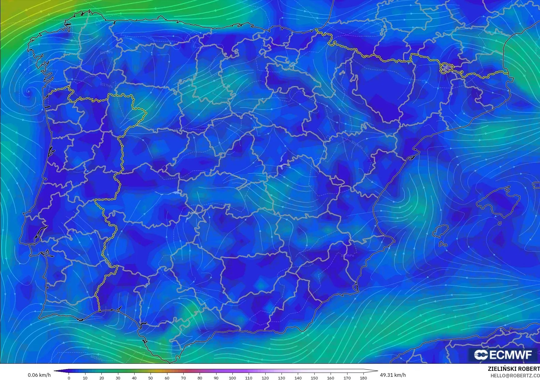 ECMWF IFS 0.25° modelo - España, Viento a 10 m