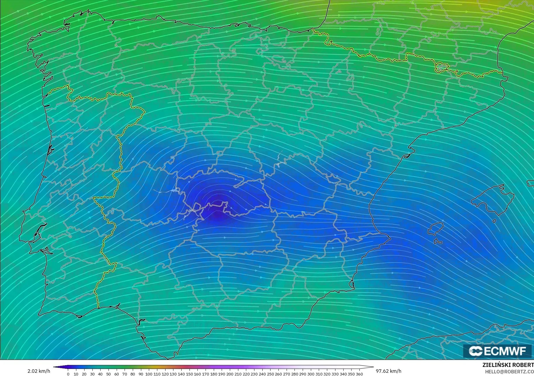 ECMWF IFS 0.25° modelo - España, Viento a 300 hPa (corriente en chorro)