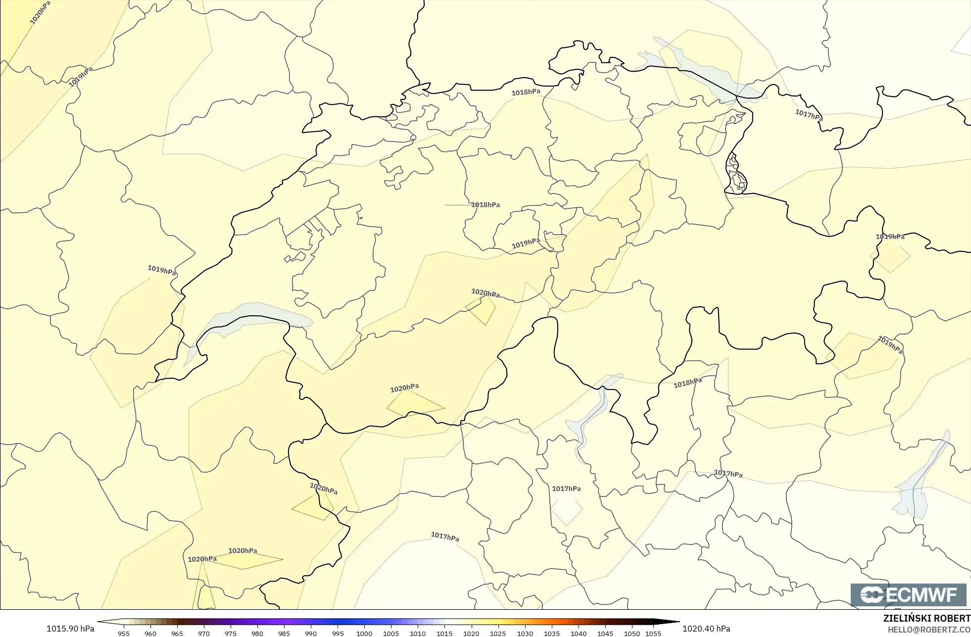 ECMWF IFS 0.25° modelo - Suiza, Presión