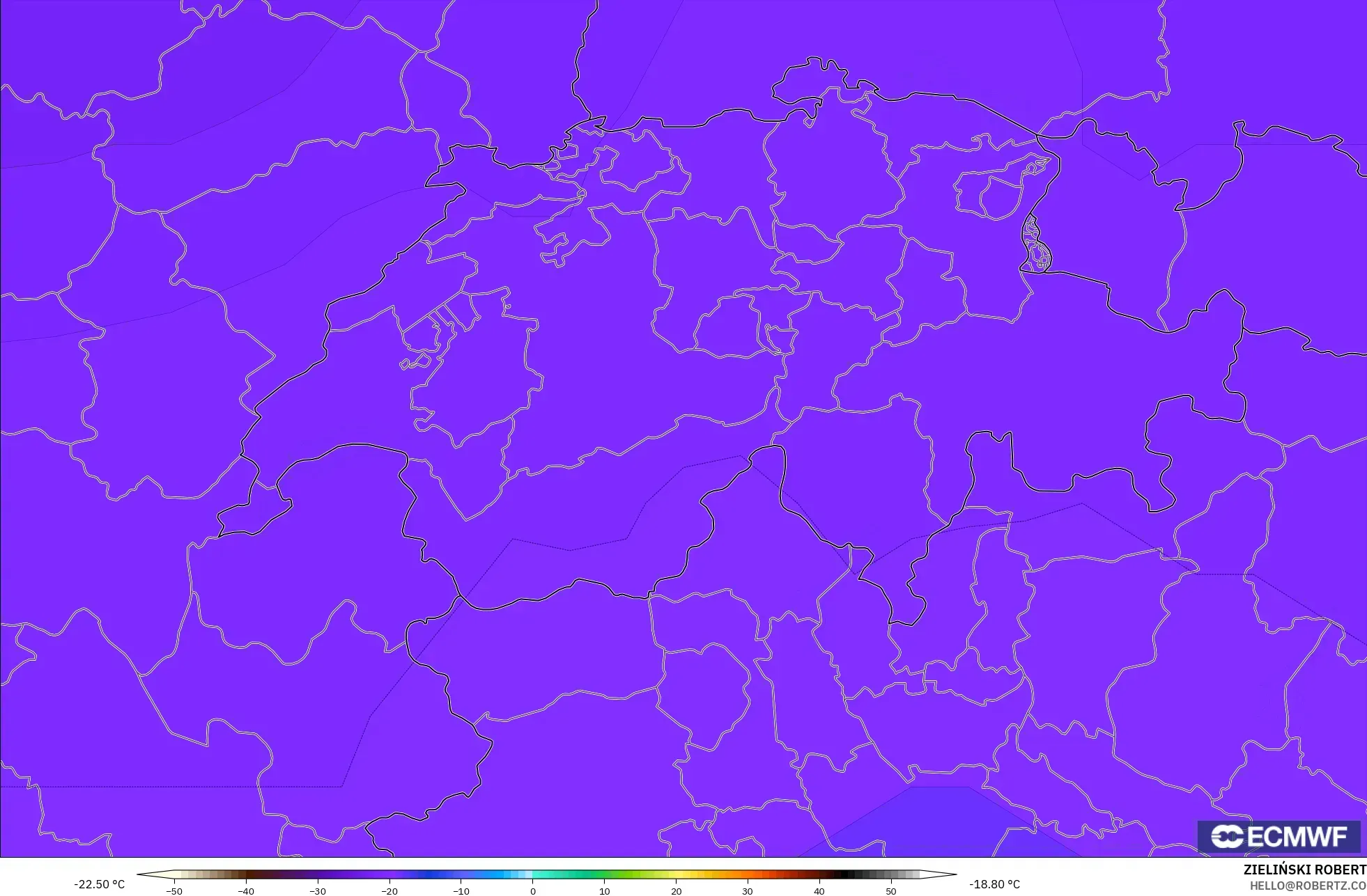 ECMWF IFS 0.25° modelo - Suiza, Temperatura a 500 hPa