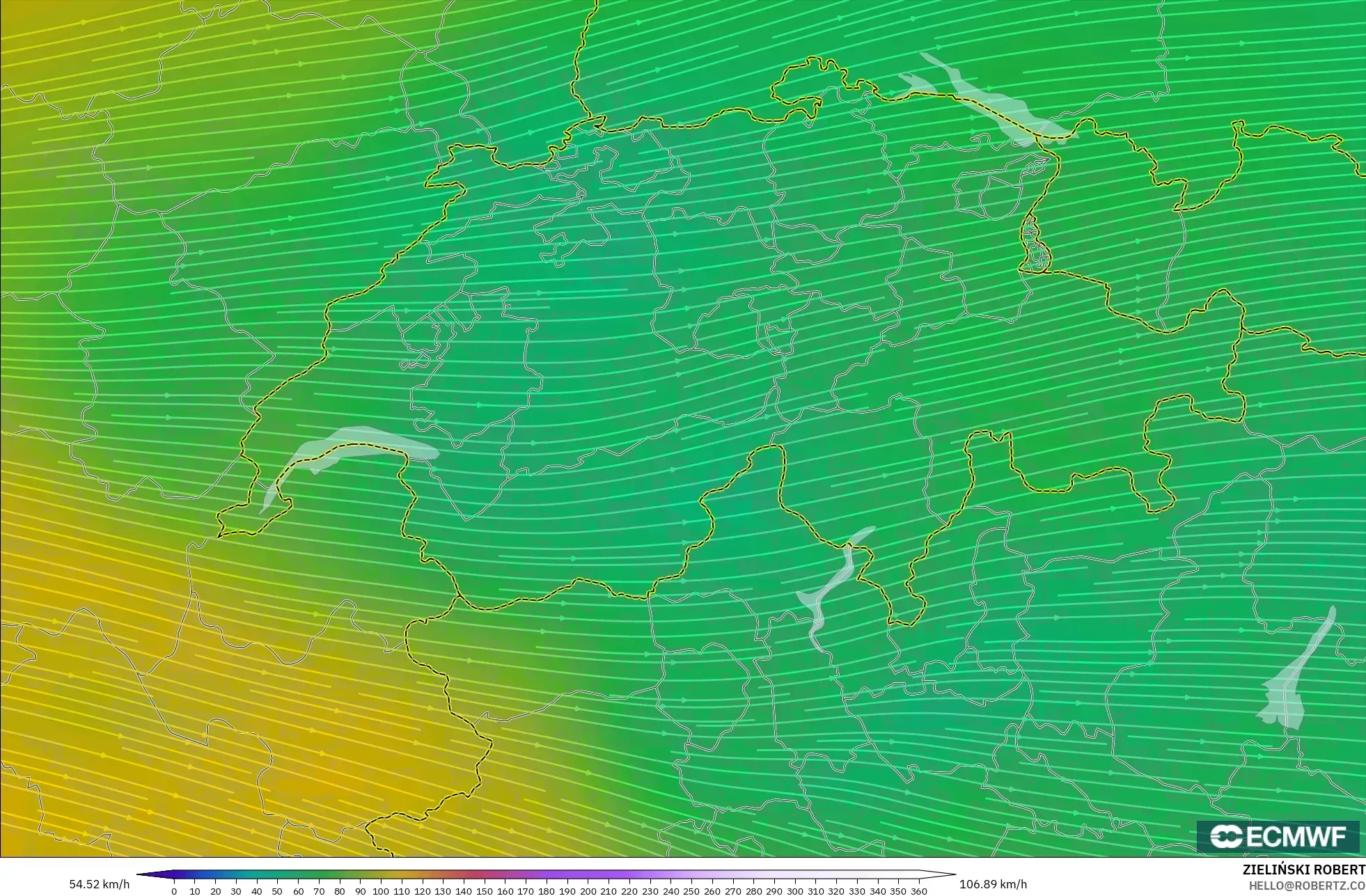 ECMWF IFS 0.25° modelo - Suiza, Viento a 300 hPa (corriente en chorro)