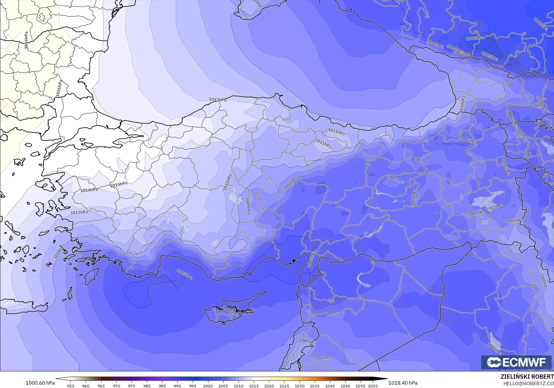 ECMWF IFS 0.25° modelo - Turquía, Presión