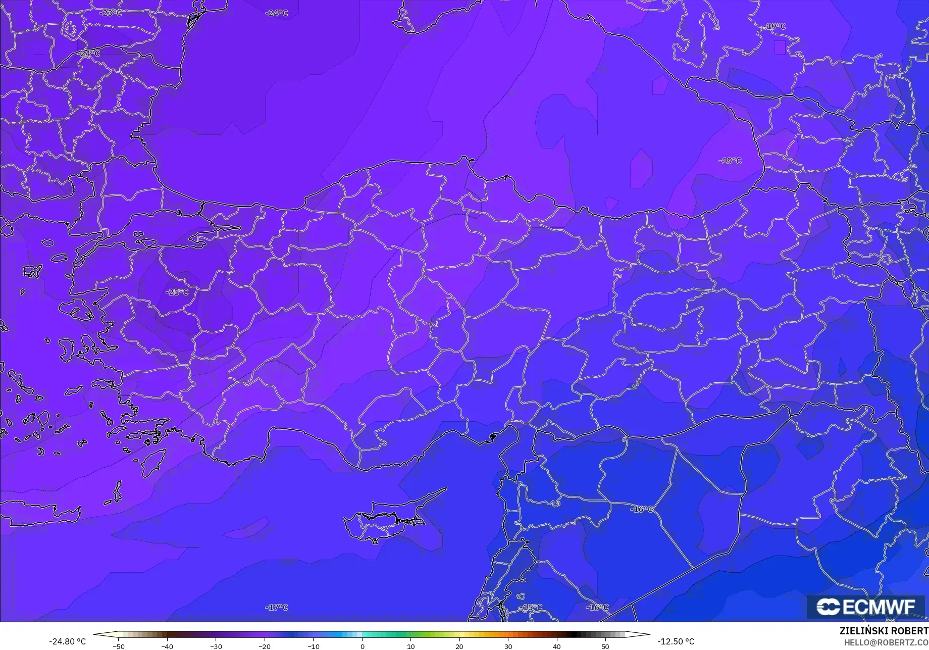 ECMWF IFS 0.25° modelo - Turquía, Temperatura a 500 hPa
