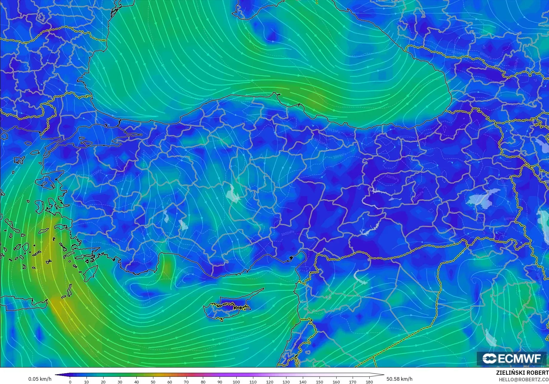 ECMWF IFS 0.25° modelo - Turquía, Viento a 10 m