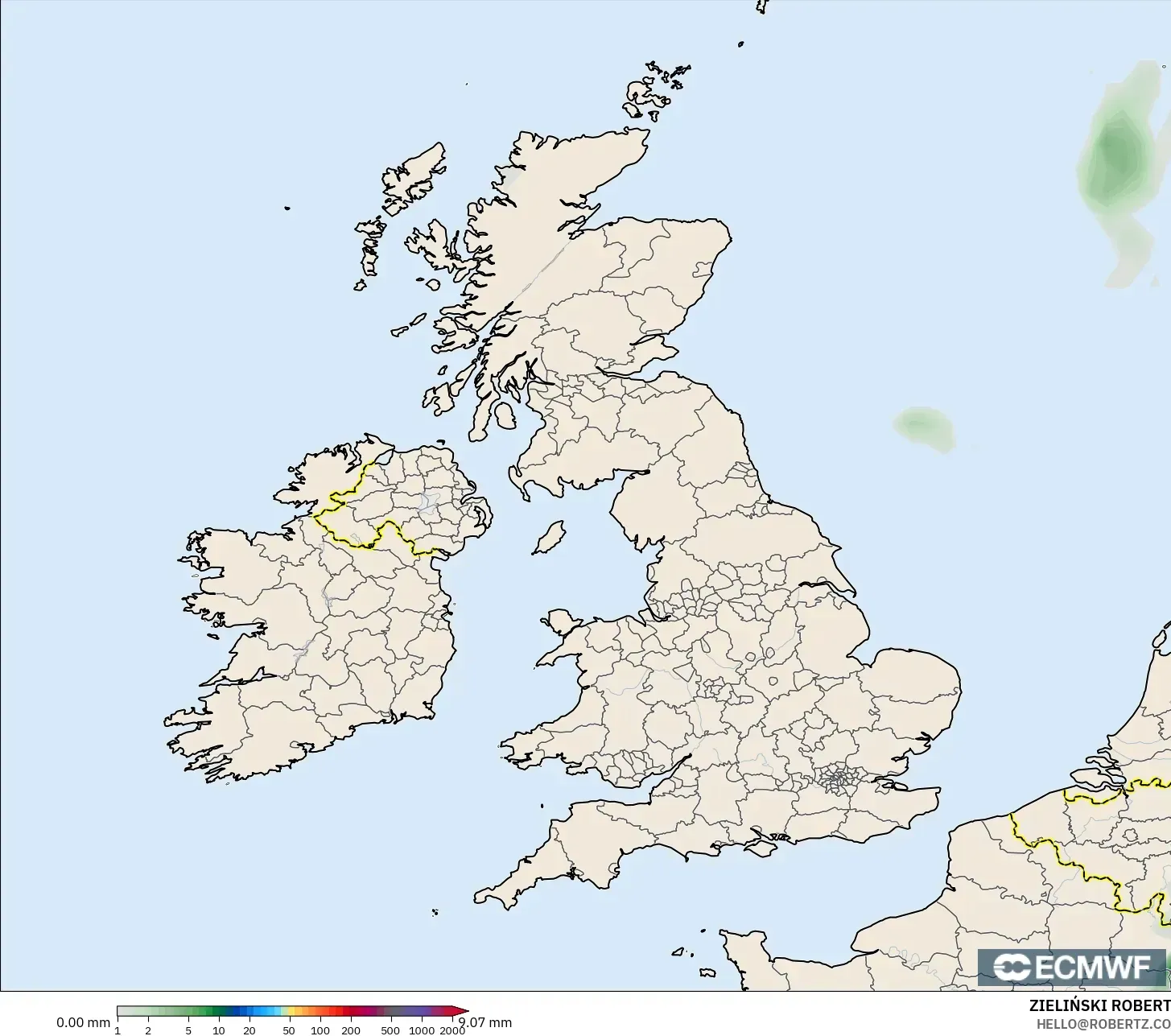 ECMWF IFS 0.25° modelo - Reino Unido, Acumulación de precipitación