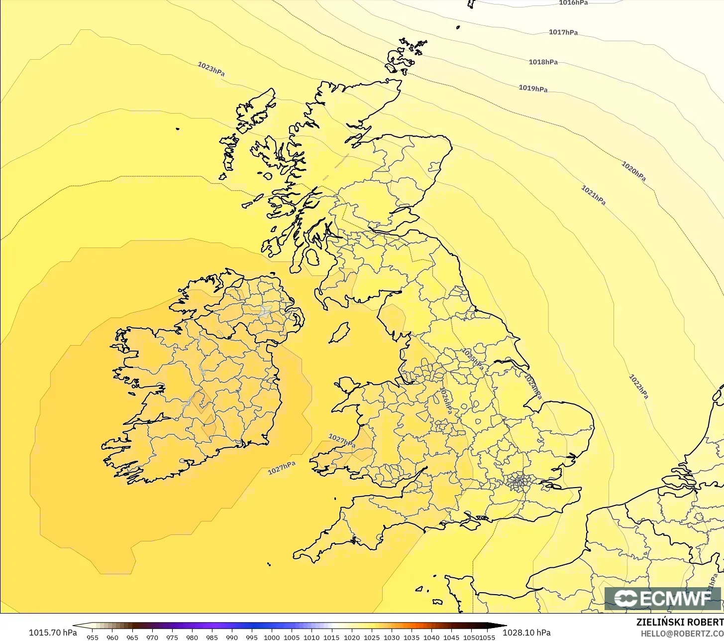 ECMWF IFS 0.25° modelo - Reino Unido, Presión