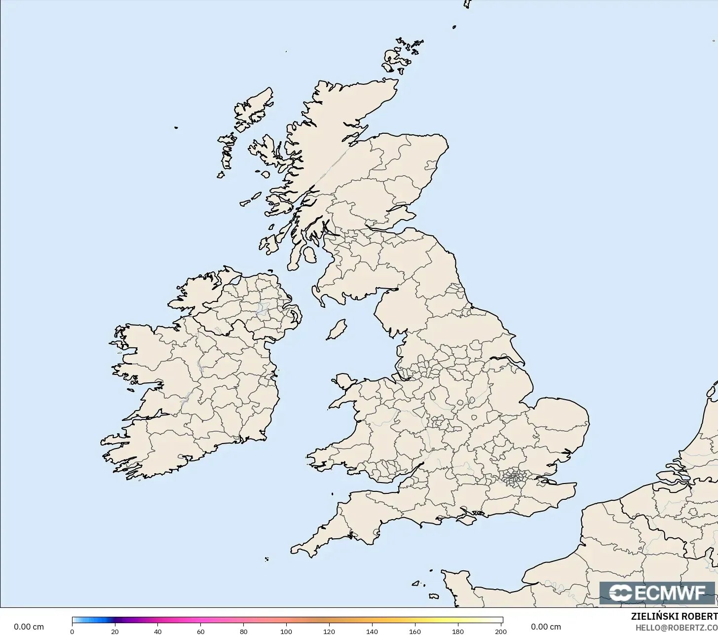 ECMWF IFS 0.25° modelo - Reino Unido, Profundidad de nieve