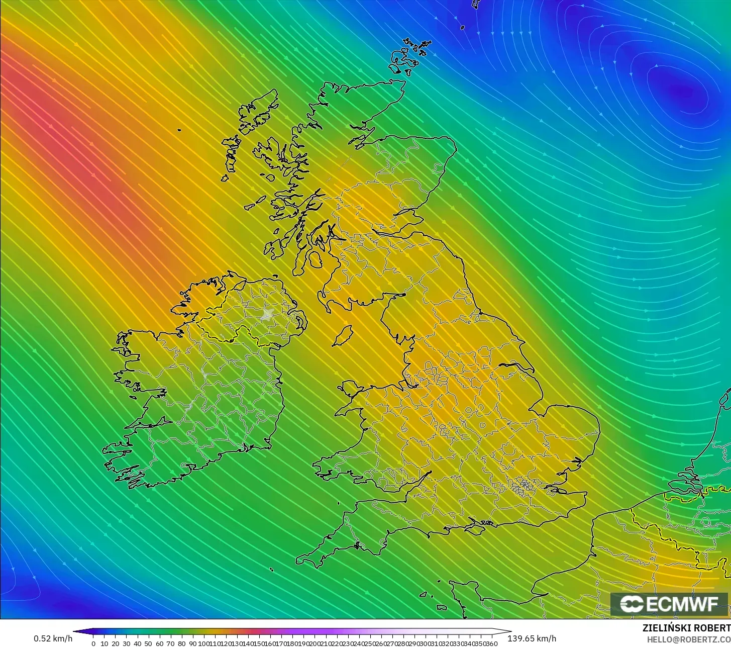 ECMWF IFS 0.25° modelo - Reino Unido, Viento a 300 hPa (corriente en chorro)