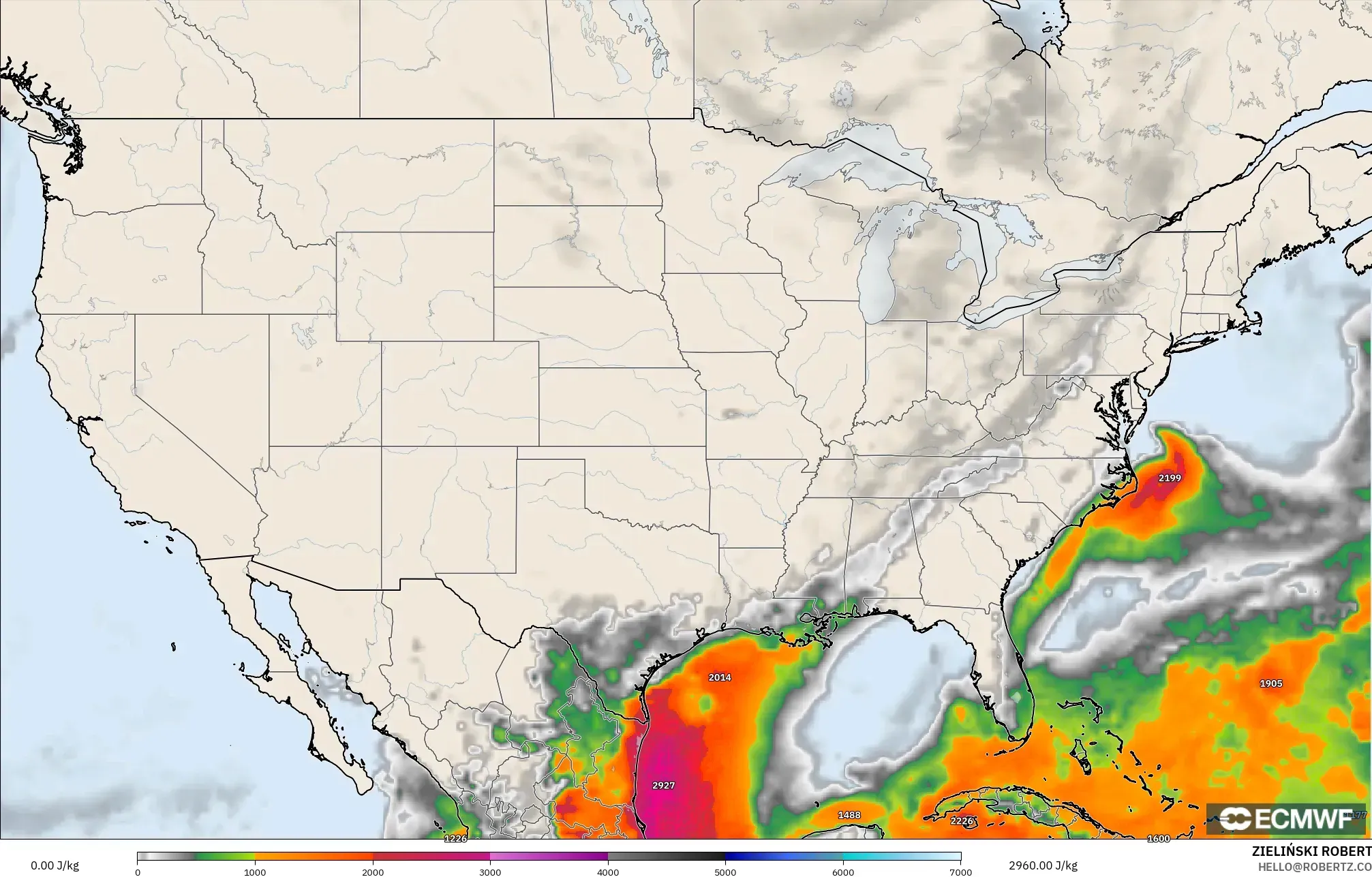 ECMWF IFS 0.25° modelo - Estados Unidos, CAPE