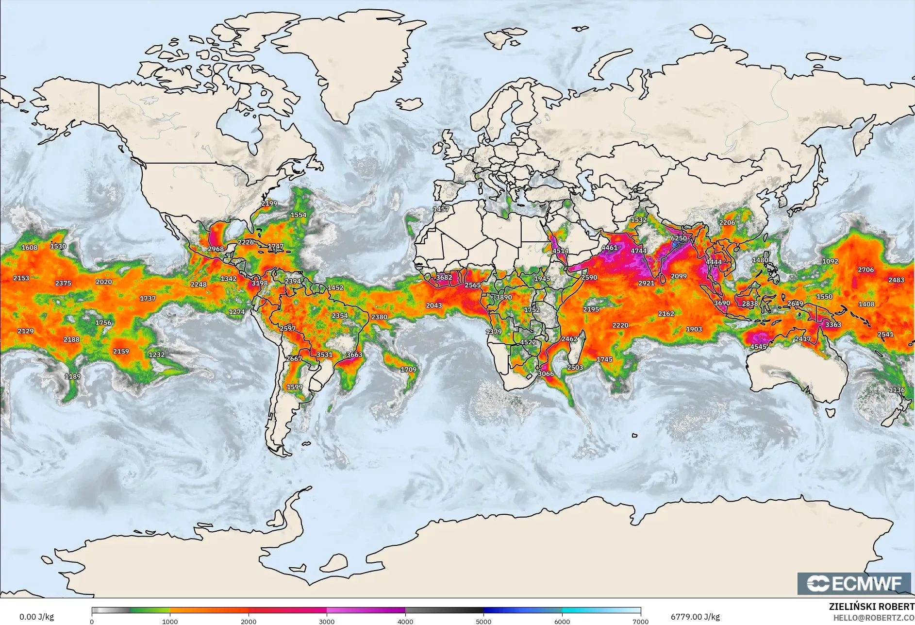 ECMWF IFS 0.25° modelo - Mundo, CAPE
