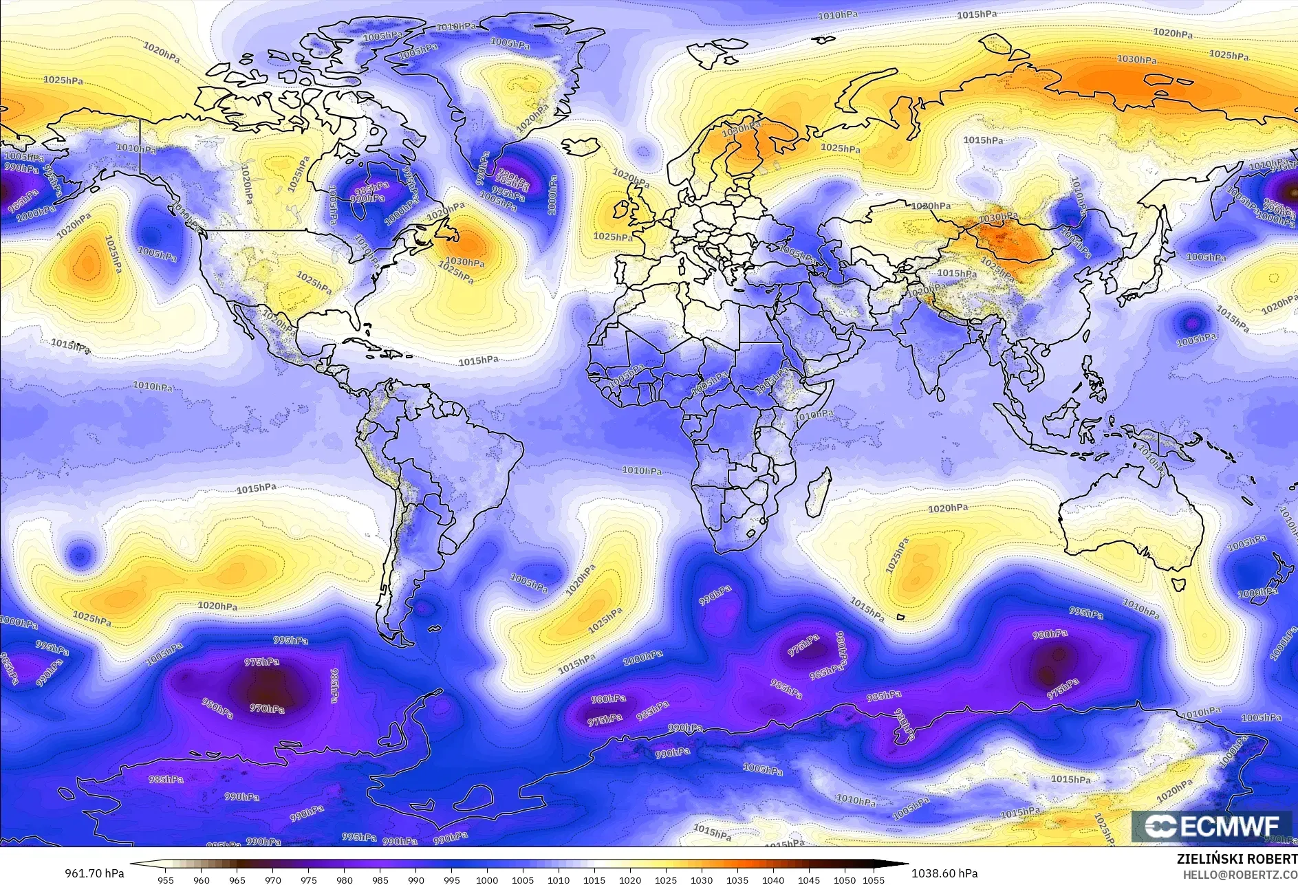 ECMWF IFS 0.25° modelo - Mundo, Presión