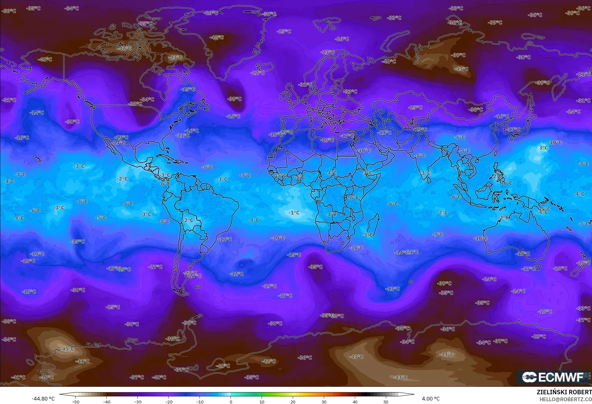 ECMWF IFS 0.25° modelo - Mundo, Temperatura a 500 hPa