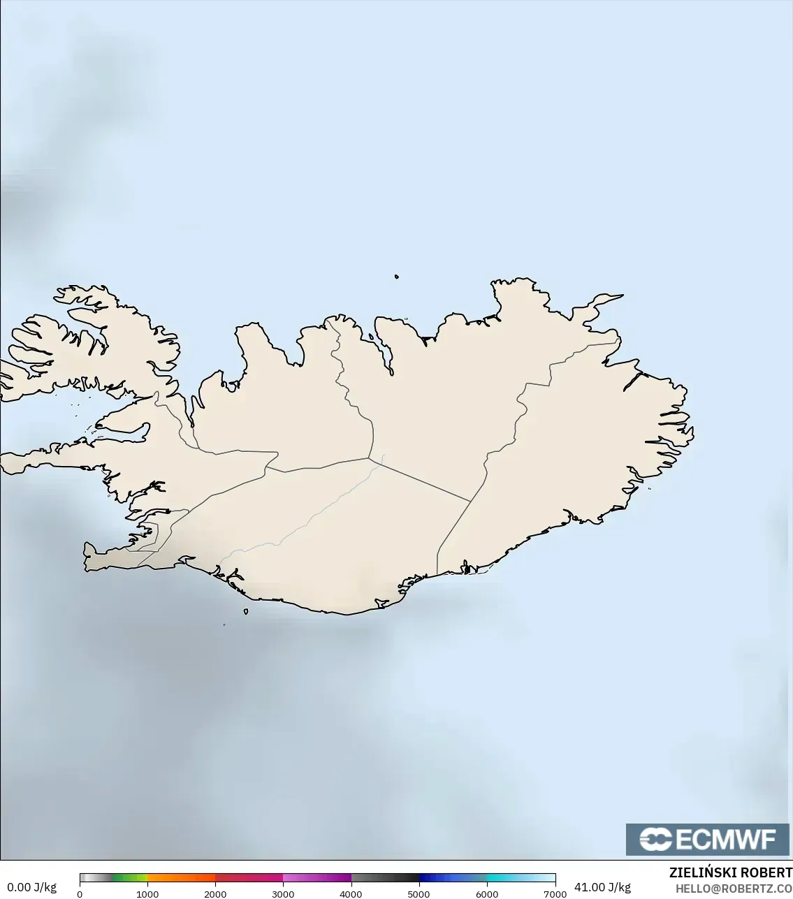 ECMWF IFS 0.25° modelo - Islandia, CAPE